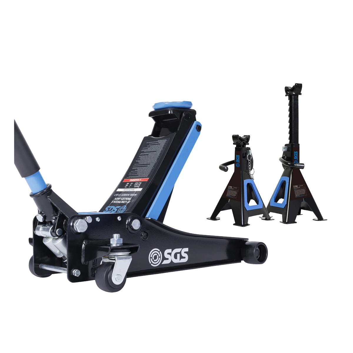 SGS 2 Tonne Low Profile Trolley Jack | 2x 2 Tonne Ratchet Axle Stands